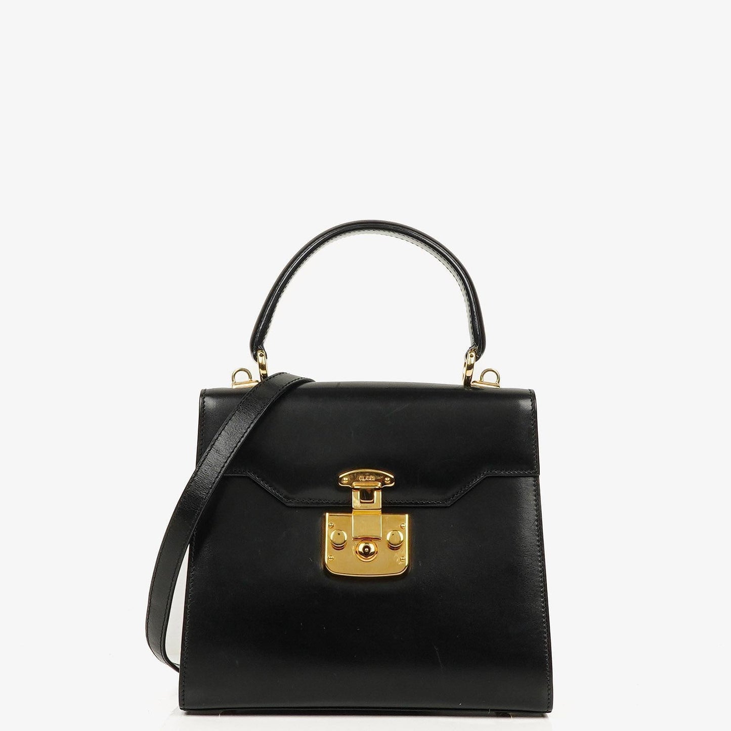 Gucci Vintage Kelly Lady Lock wandelbare Schultertasche aus schwarzem Leder