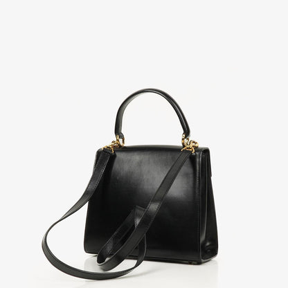 Gucci Vintage Kelly Lady Lock wandelbare Schultertasche aus schwarzem Leder