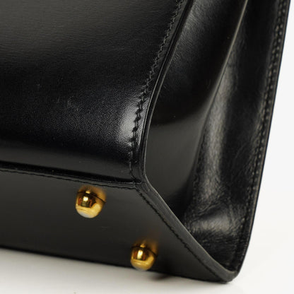 Gucci Vintage Kelly Lady Lock wandelbare Schultertasche aus schwarzem Leder