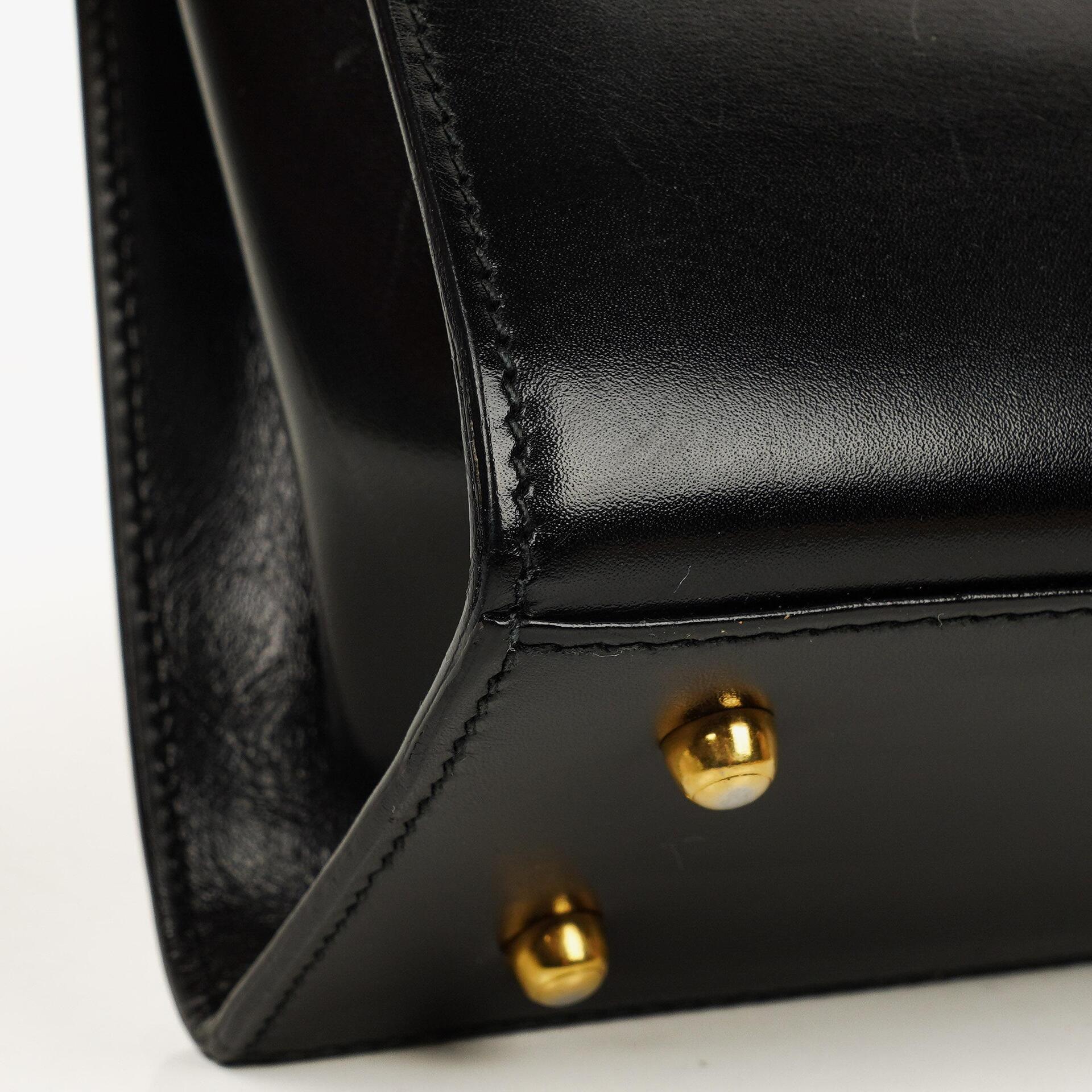 Gucci Vintage Kelly Lady Lock wandelbare Schultertasche aus schwarzem Leder