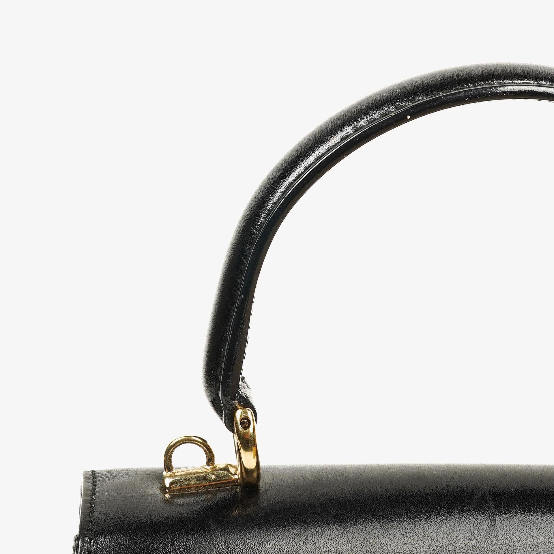 Gucci Vintage Kelly Lady Lock wandelbare Schultertasche aus schwarzem Leder
