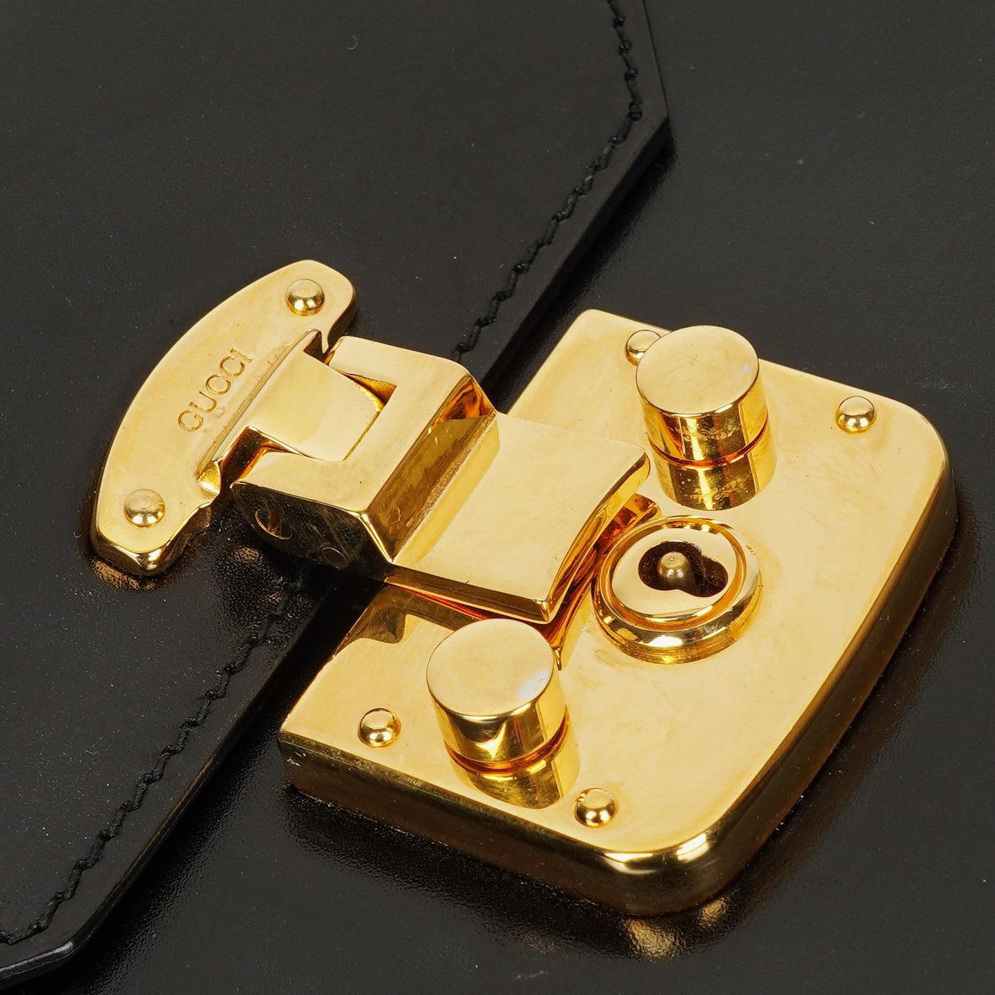 Gucci Vintage Kelly Lady Lock wandelbare Schultertasche aus schwarzem Leder