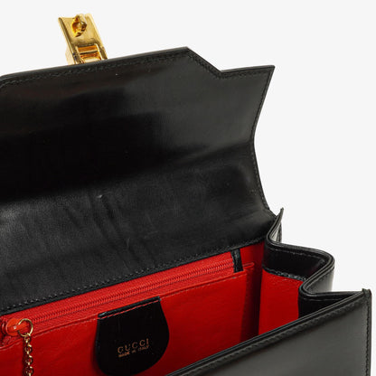 Gucci Vintage Kelly Lady Lock wandelbare Schultertasche aus schwarzem Leder