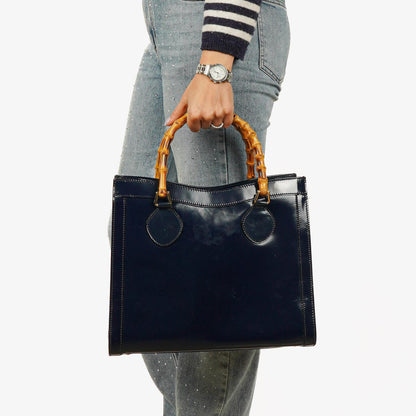 Gucci Vintage Diana Bamboo Tote aus Lackleder in Marineblau
