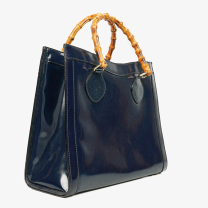 Gucci Vintage Diana Bamboo Tote aus Lackleder in Marineblau
