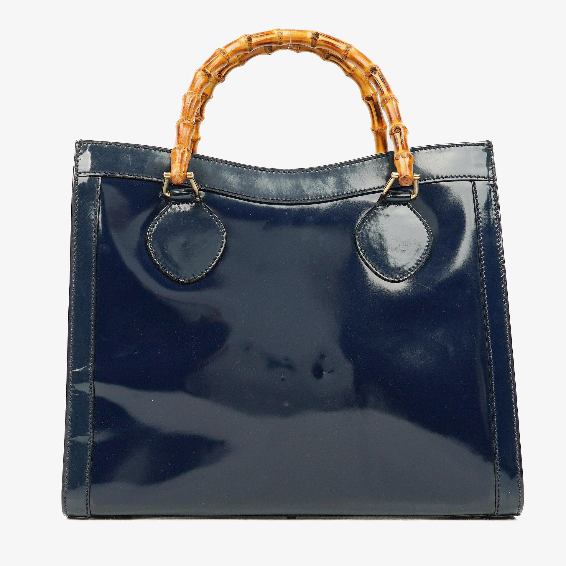 Gucci Vintage Diana Bamboo Tote aus Lackleder in Marineblau