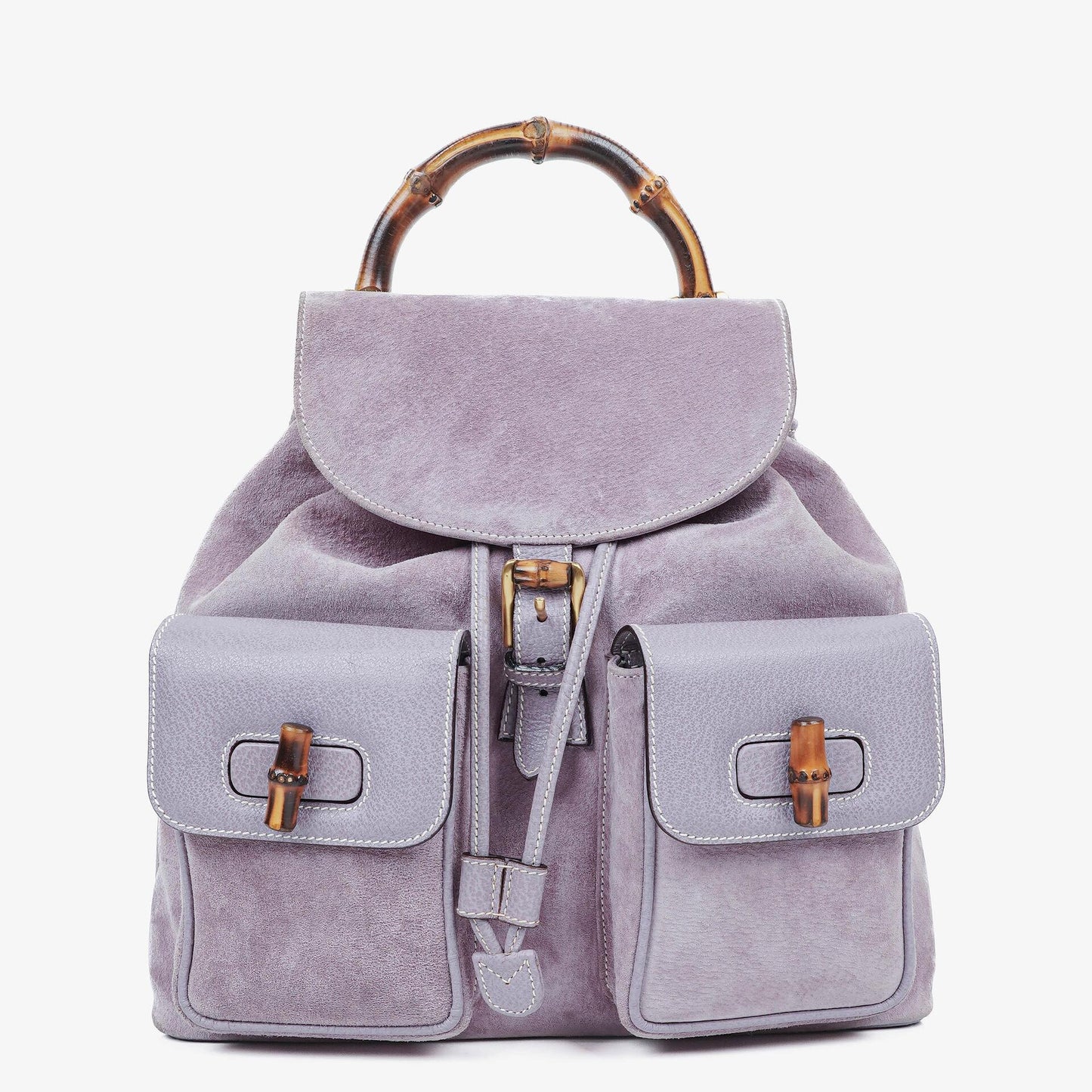 Gucci Vintage Bamboo Rucksack aus lila Wildleder und Leder