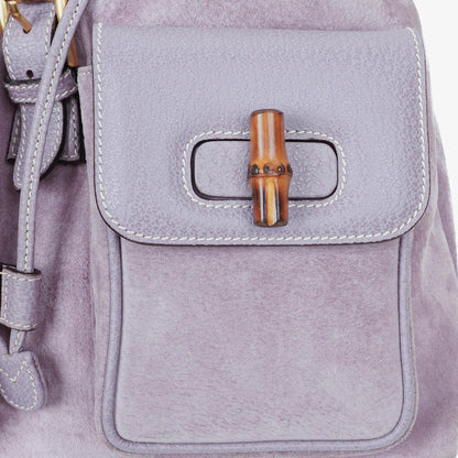 Gucci Vintage Bamboo Rucksack aus lila Wildleder und Leder