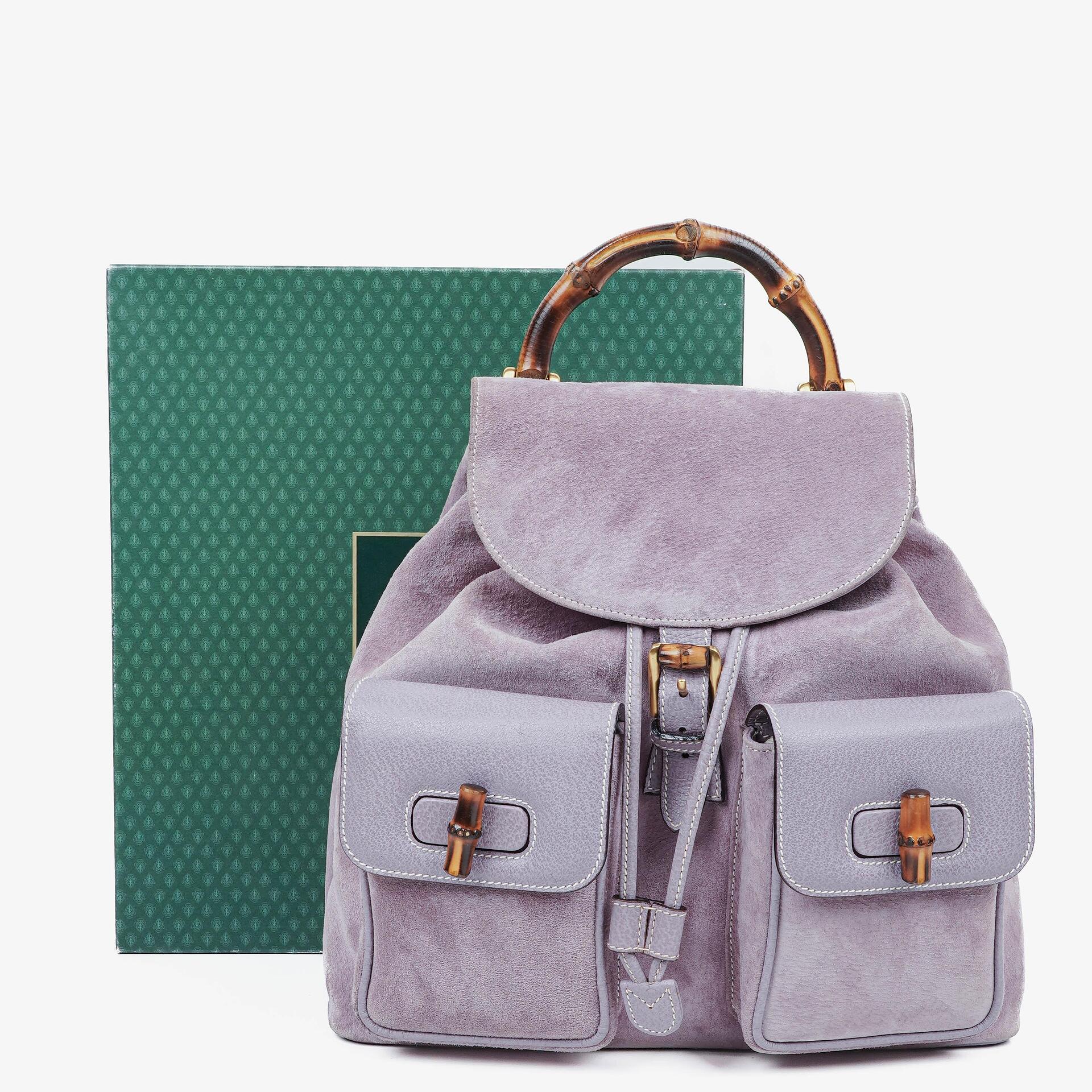 Gucci Vintage Bamboo Rucksack aus lila Wildleder und Leder