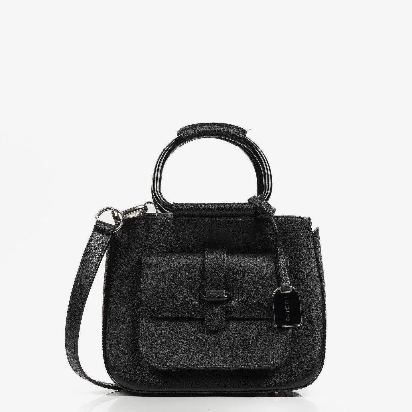 Gucci Vintage Zwei-Wege Kleine Schwarze Leder Umhängetasche