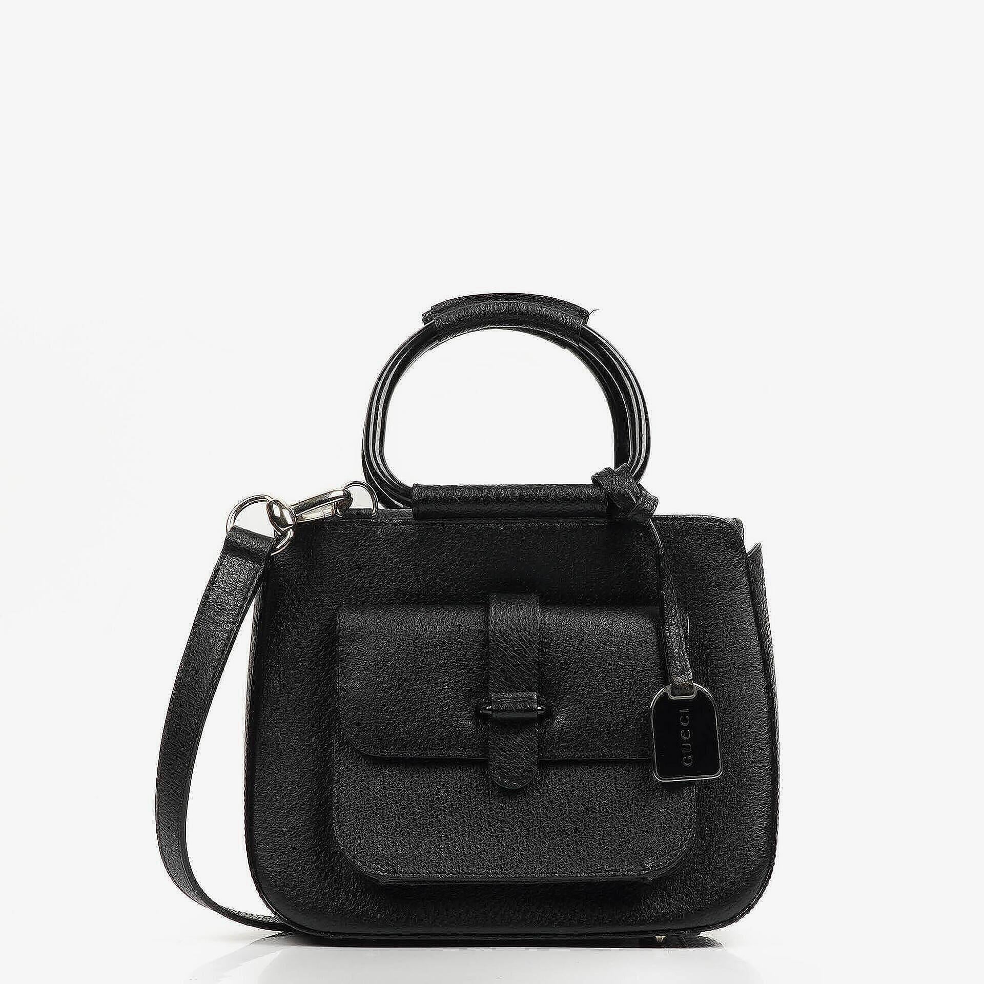 Gucci Vintage Zwei-Wege Kleine Schwarze Leder Umhängetasche