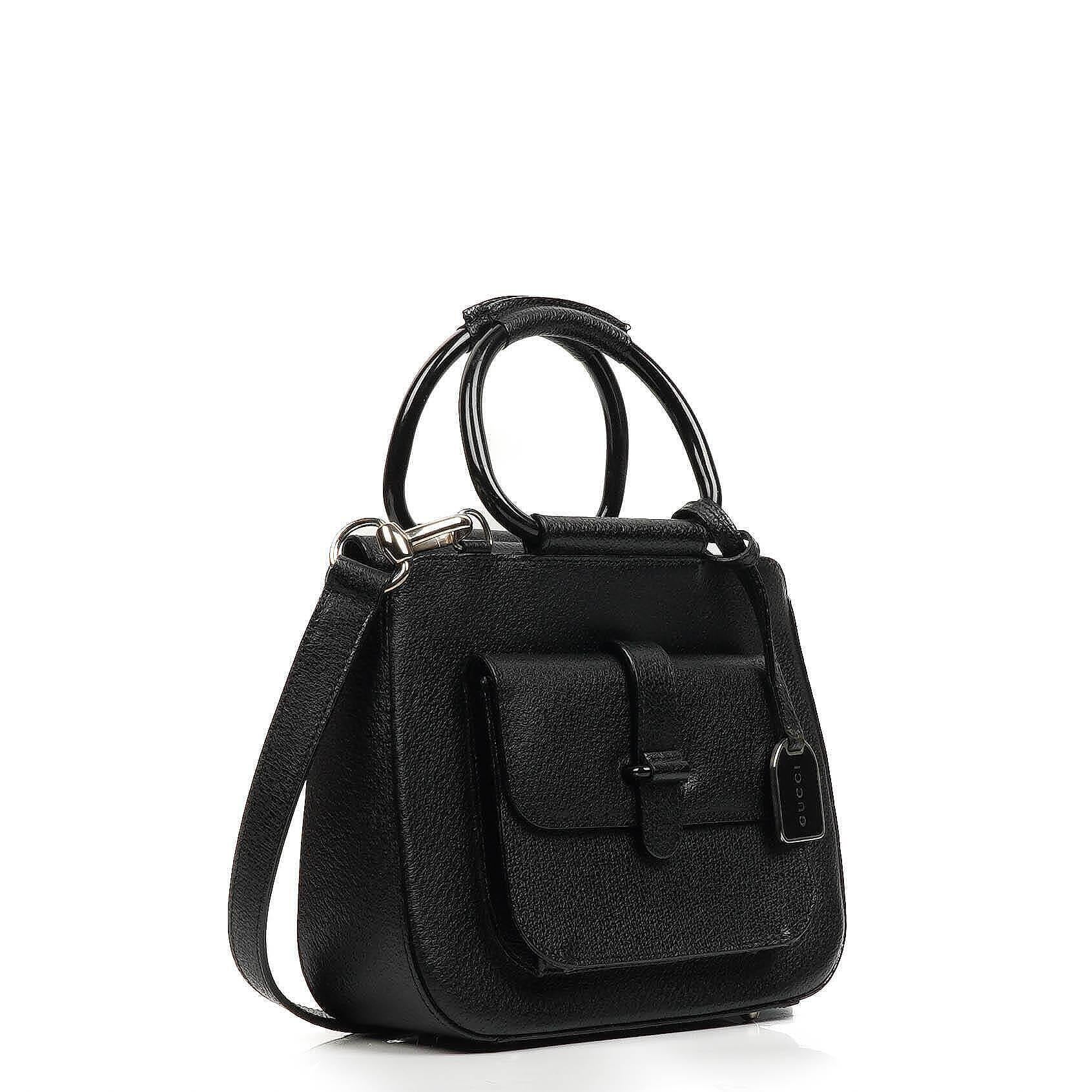 Gucci Vintage Zwei-Wege Kleine Schwarze Leder Umhängetasche