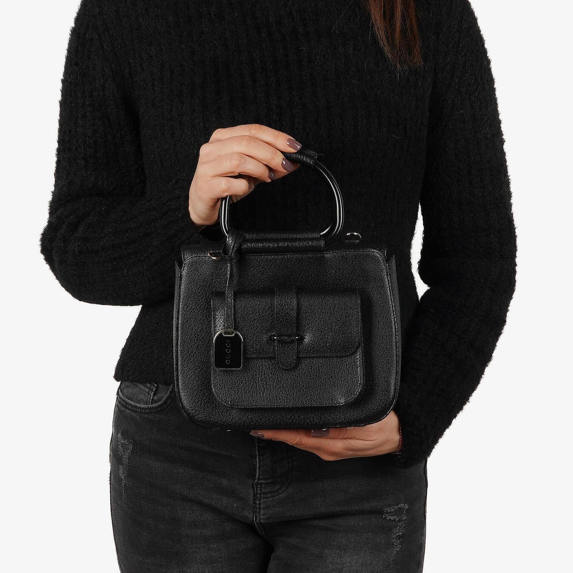 Gucci Vintage Zwei-Wege Kleine Schwarze Leder Umhängetasche