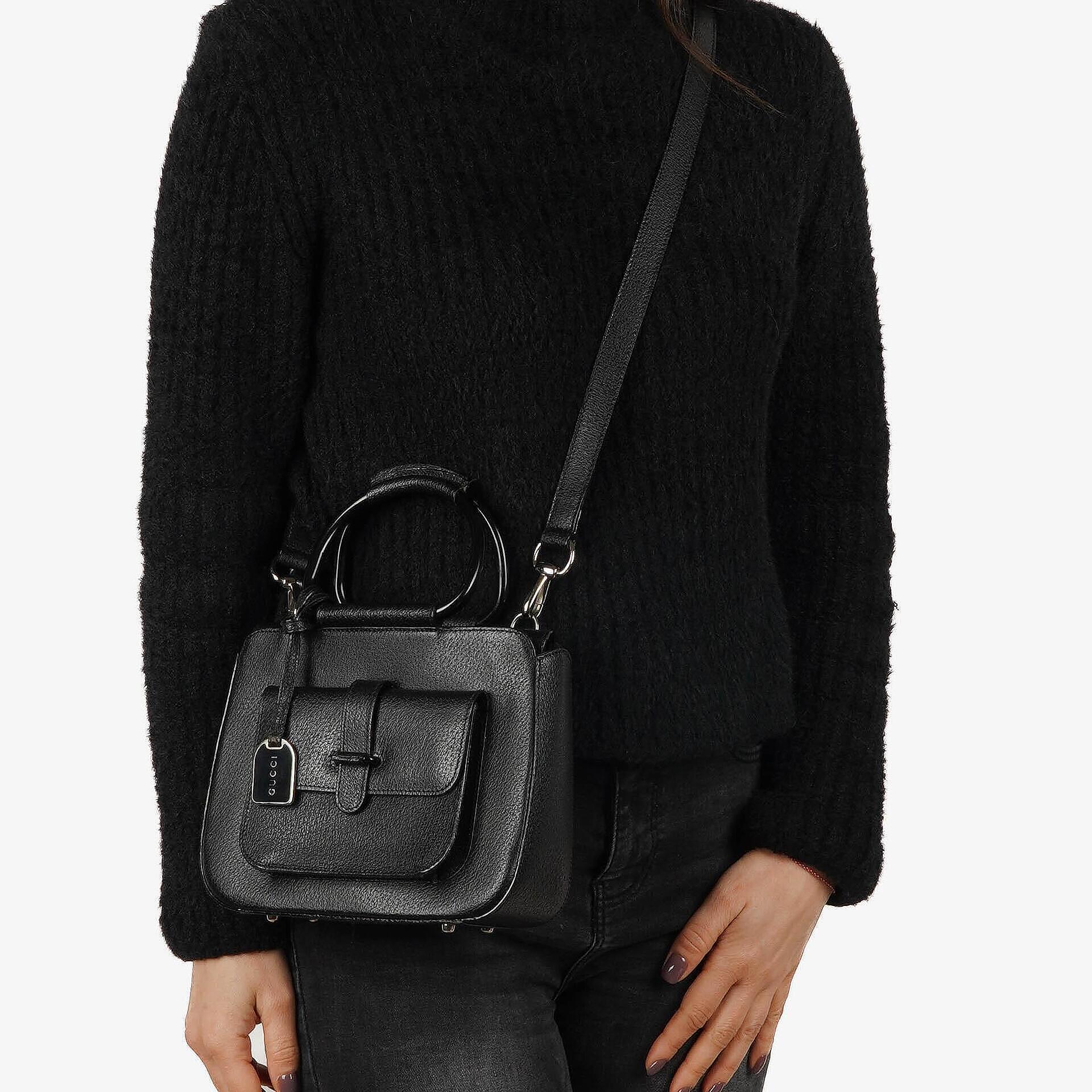 Gucci Vintage Zwei-Wege Kleine Schwarze Leder Umhängetasche