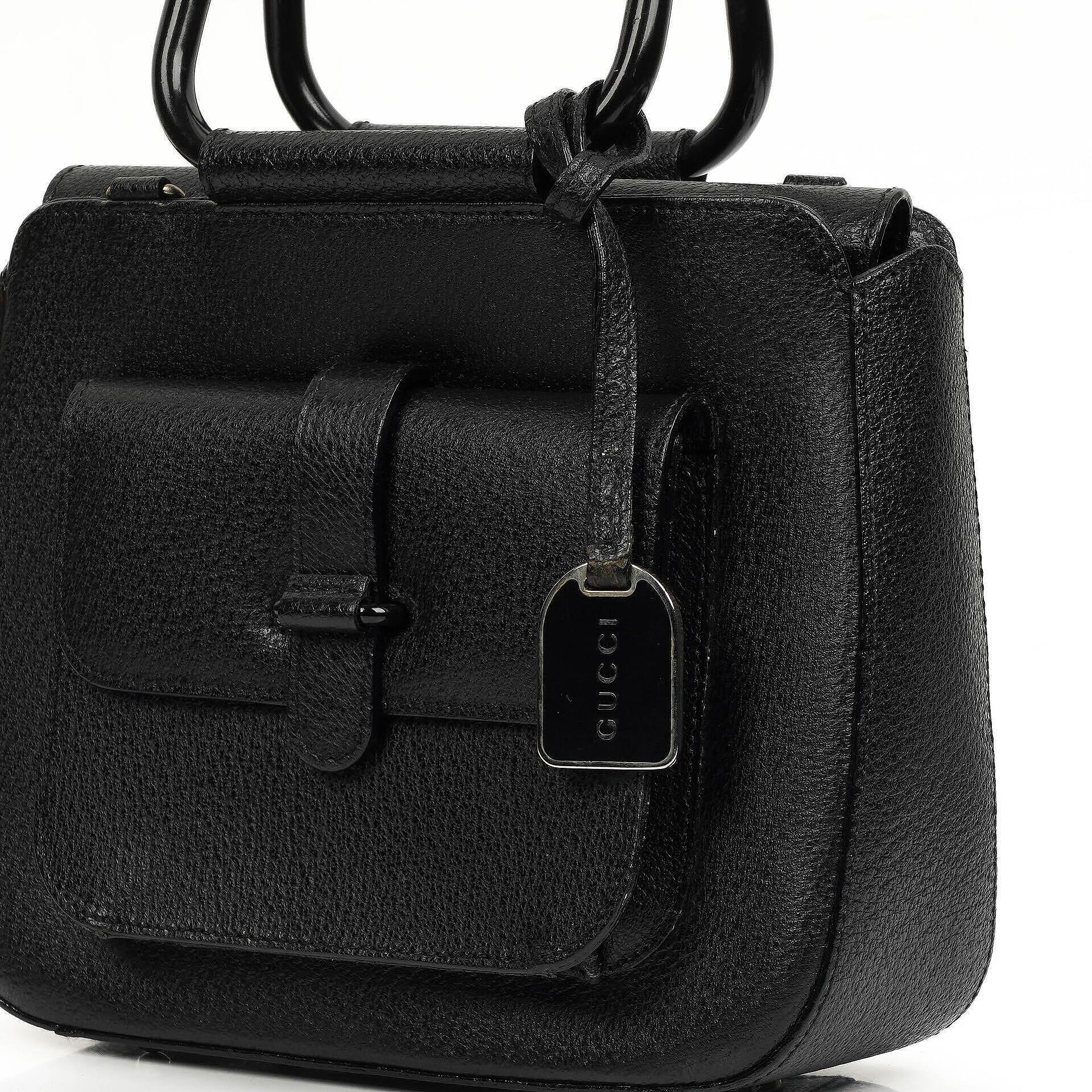Gucci Vintage Zwei-Wege Kleine Schwarze Leder Umhängetasche