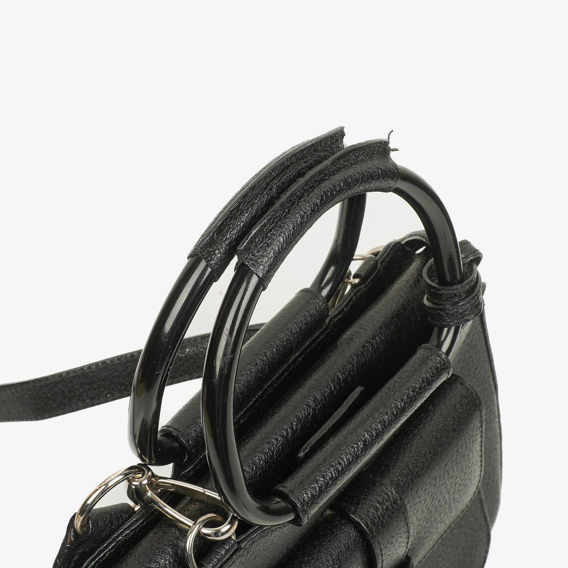 Gucci Vintage Zwei-Wege Kleine Schwarze Leder Umhängetasche