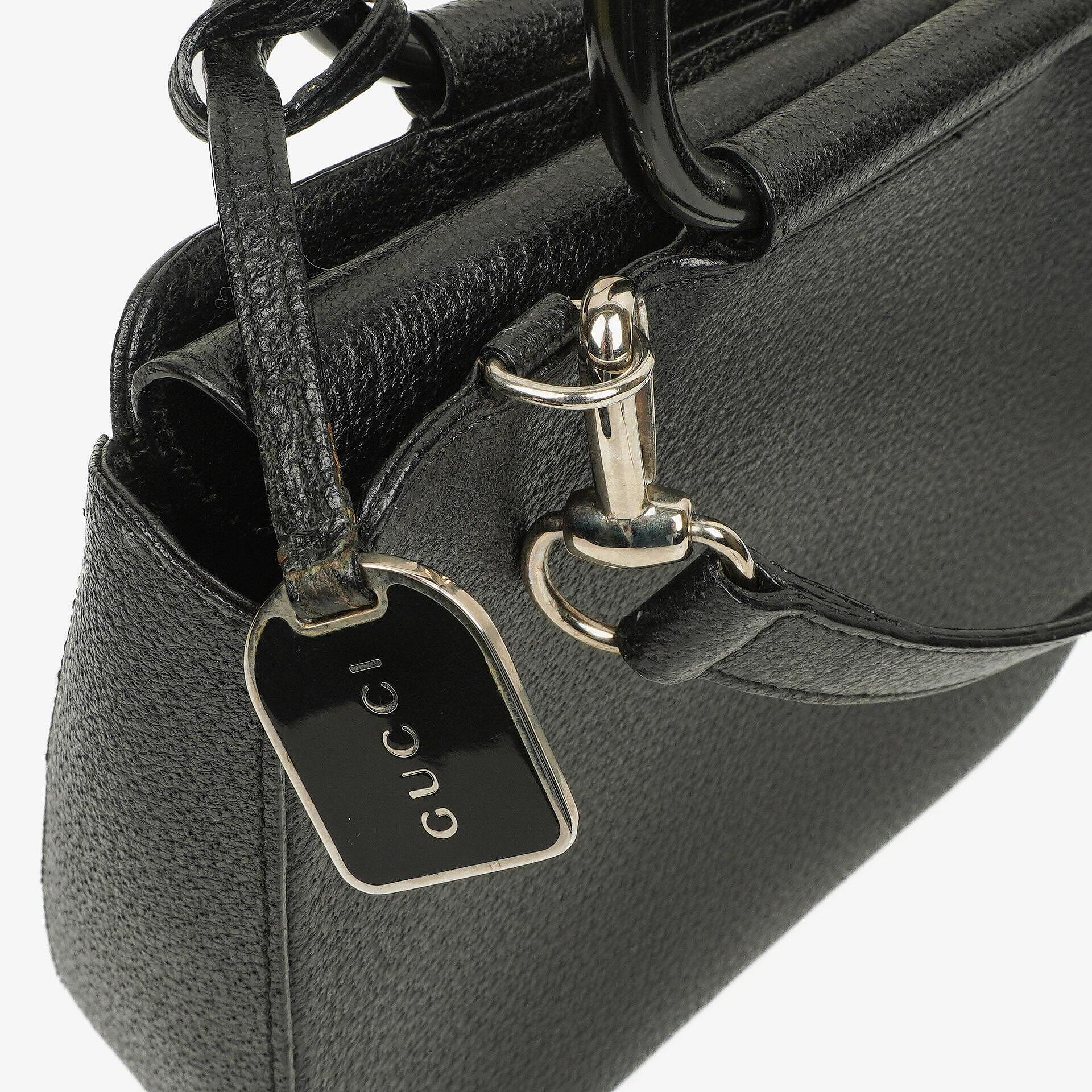 Gucci Vintage Zwei-Wege Kleine Schwarze Leder Umhängetasche