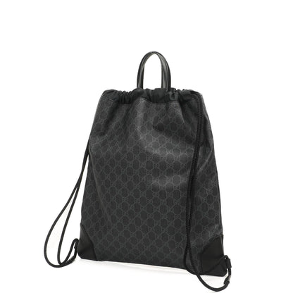 Gucci Web GG Supreme Monogram und Leder Drawstring Rucksack Schwarz