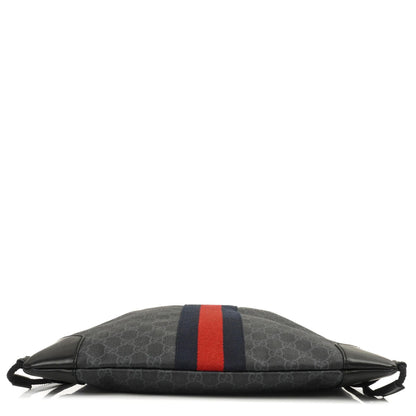 Gucci Web GG Supreme Monogram und Leder Drawstring Rucksack Schwarz