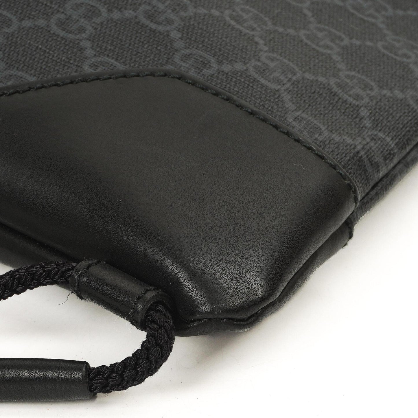 Gucci Web GG Supreme Monogram und Leder Drawstring Rucksack Schwarz