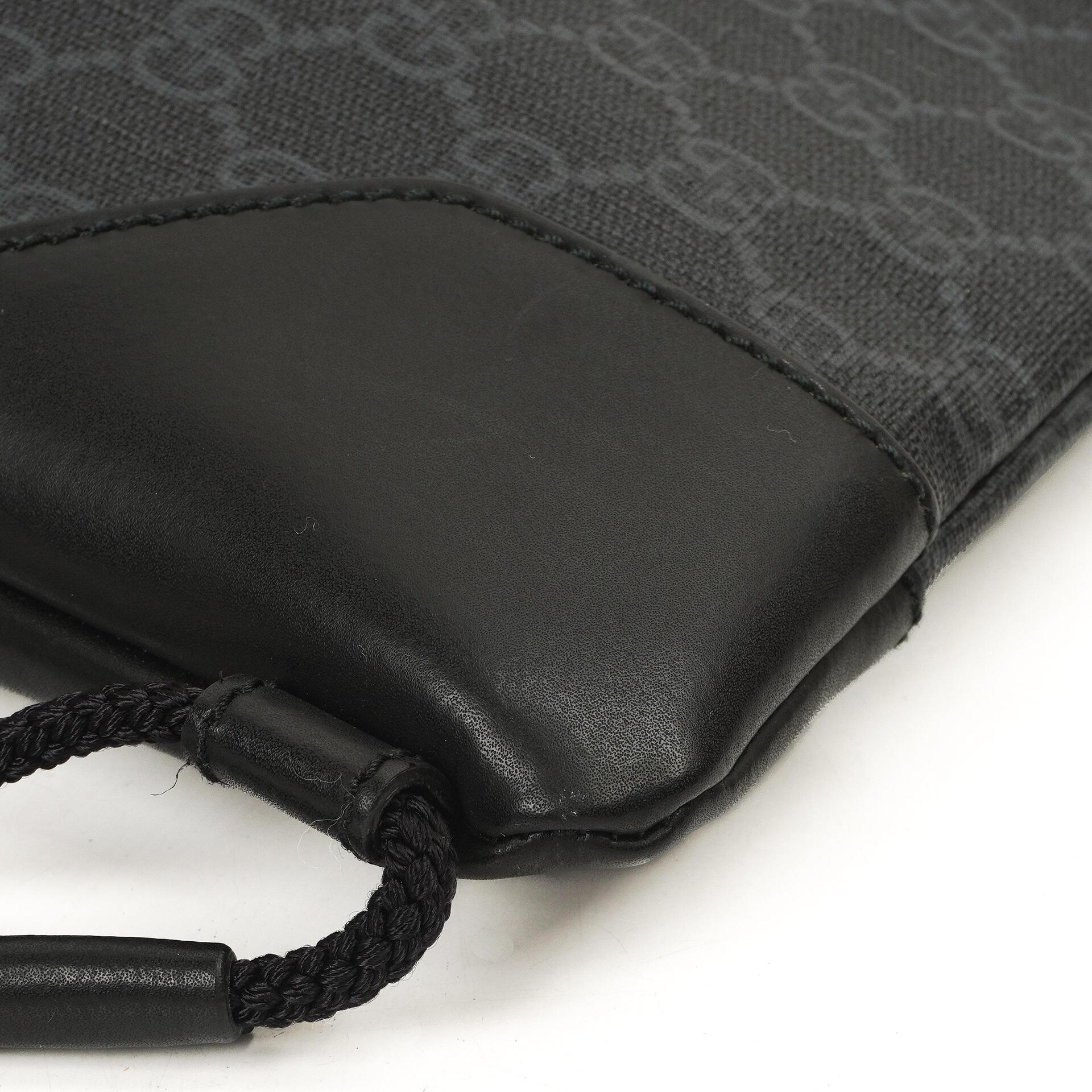 Gucci Web GG Supreme Monogram und Leder Drawstring Rucksack Schwarz