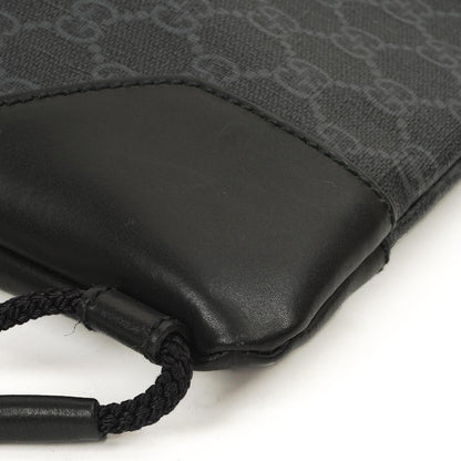 Gucci Web GG Supreme Monogram und Leder Drawstring Rucksack Schwarz
