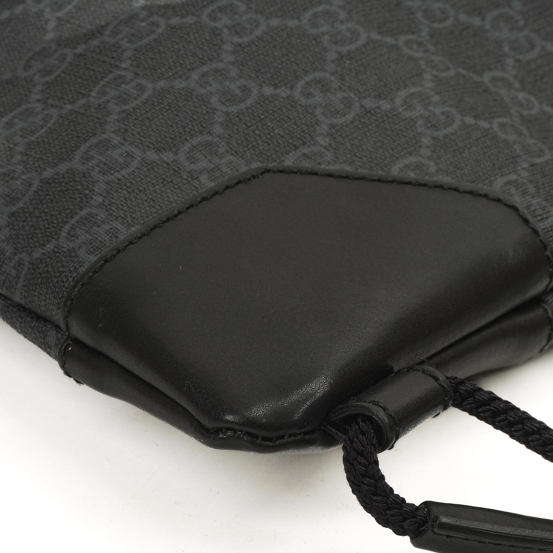 Gucci Web GG Supreme Monogram und Leder Drawstring Rucksack Schwarz