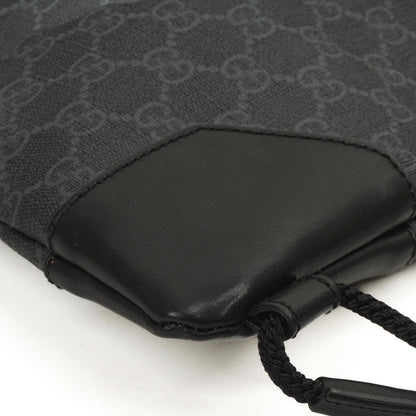 Gucci Web GG Supreme Monogram und Leder Drawstring Rucksack Schwarz