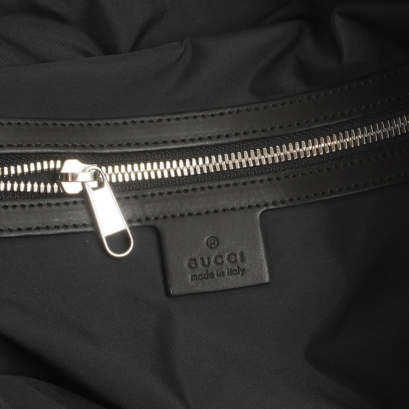 Gucci Web GG Supreme Monogram und Leder Drawstring Rucksack Schwarz