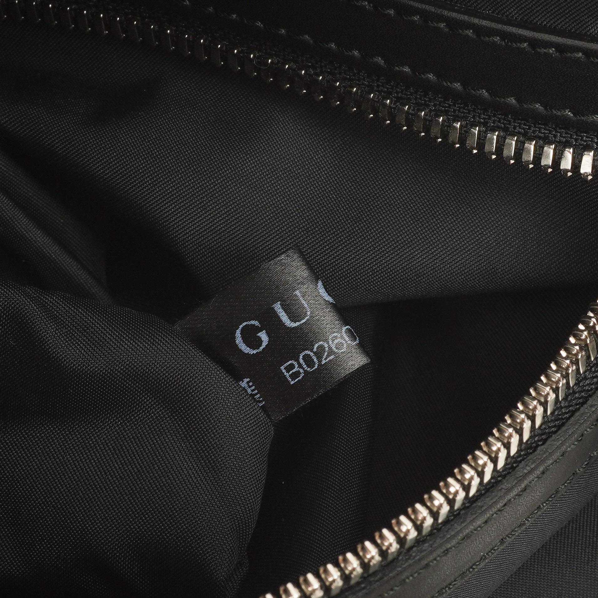 Gucci Web GG Supreme Monogram und Leder Drawstring Rucksack Schwarz