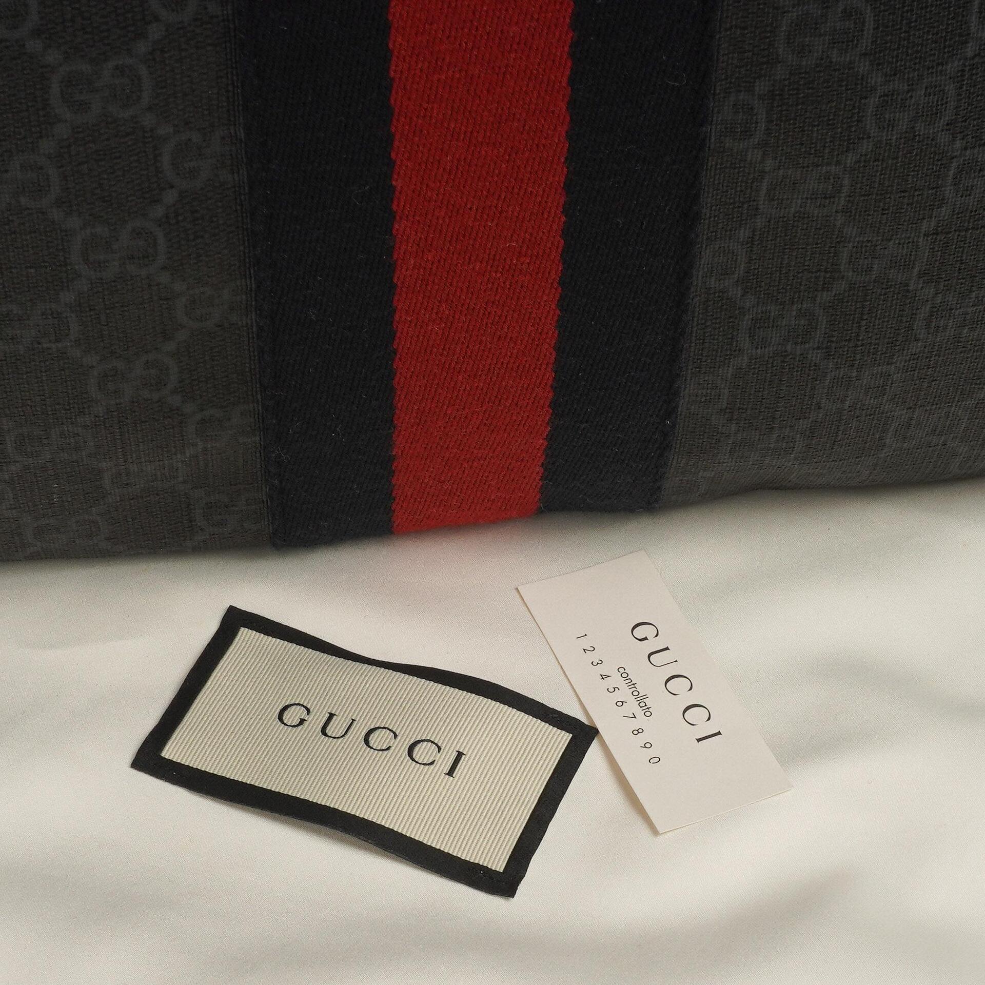 Gucci Web GG Supreme Monogram und Leder Drawstring Rucksack Schwarz
