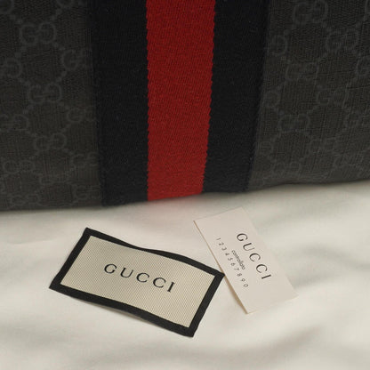Gucci Web GG Supreme Monogram und Leder Drawstring Rucksack Schwarz