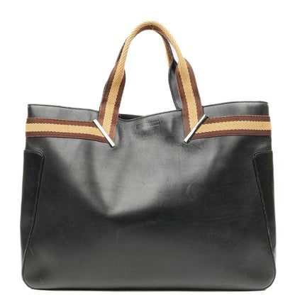 Gucci Tote Tasche mit Web-Streifen aus schwarzem Leder
