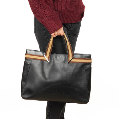 Gucci Tote Tasche mit Web-Streifen aus schwarzem Leder