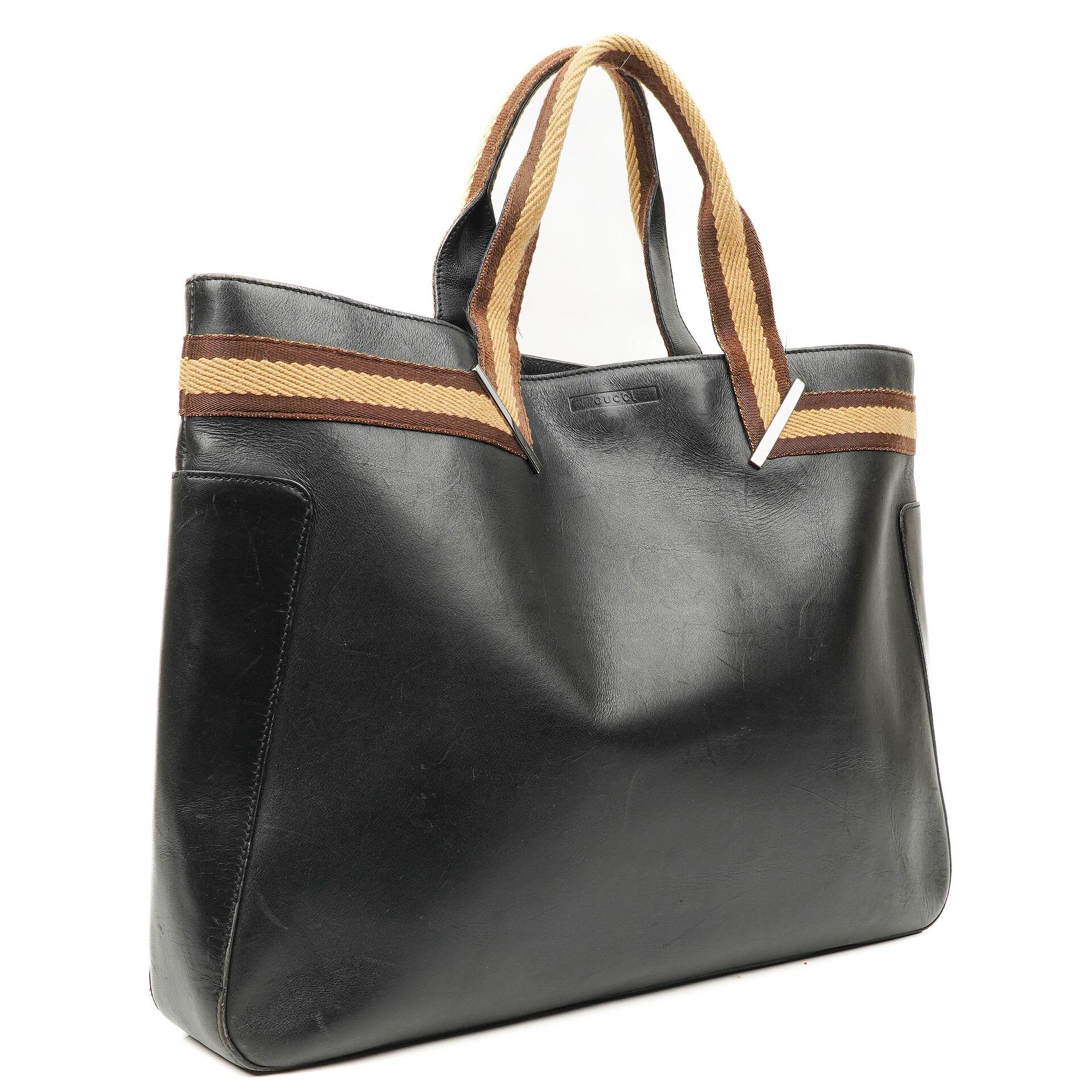 Gucci Tote Tasche mit Web-Streifen aus schwarzem Leder