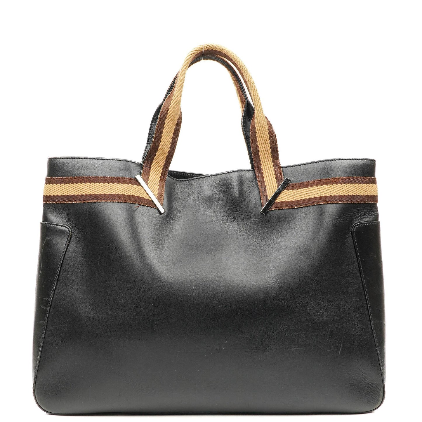 Gucci Tote Tasche mit Web-Streifen aus schwarzem Leder