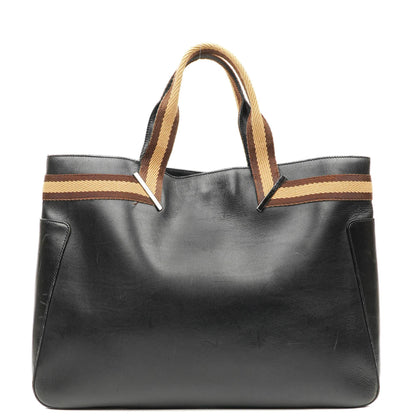 Gucci Tote Tasche mit Web-Streifen aus schwarzem Leder