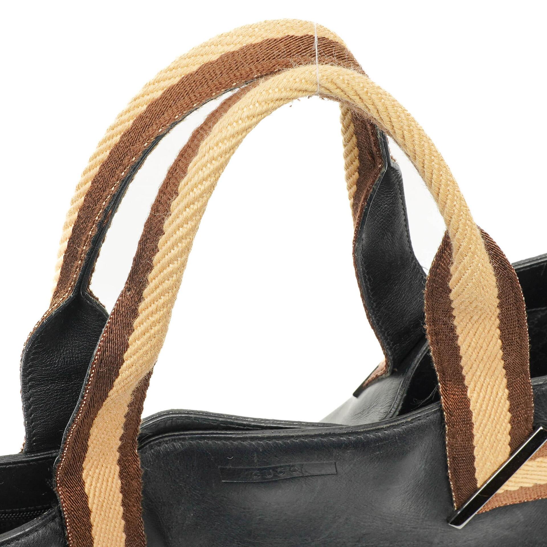 Gucci Tote Tasche mit Web-Streifen aus schwarzem Leder