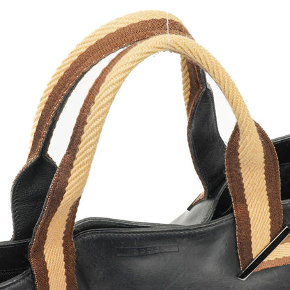 Gucci Tote Tasche mit Web-Streifen aus schwarzem Leder