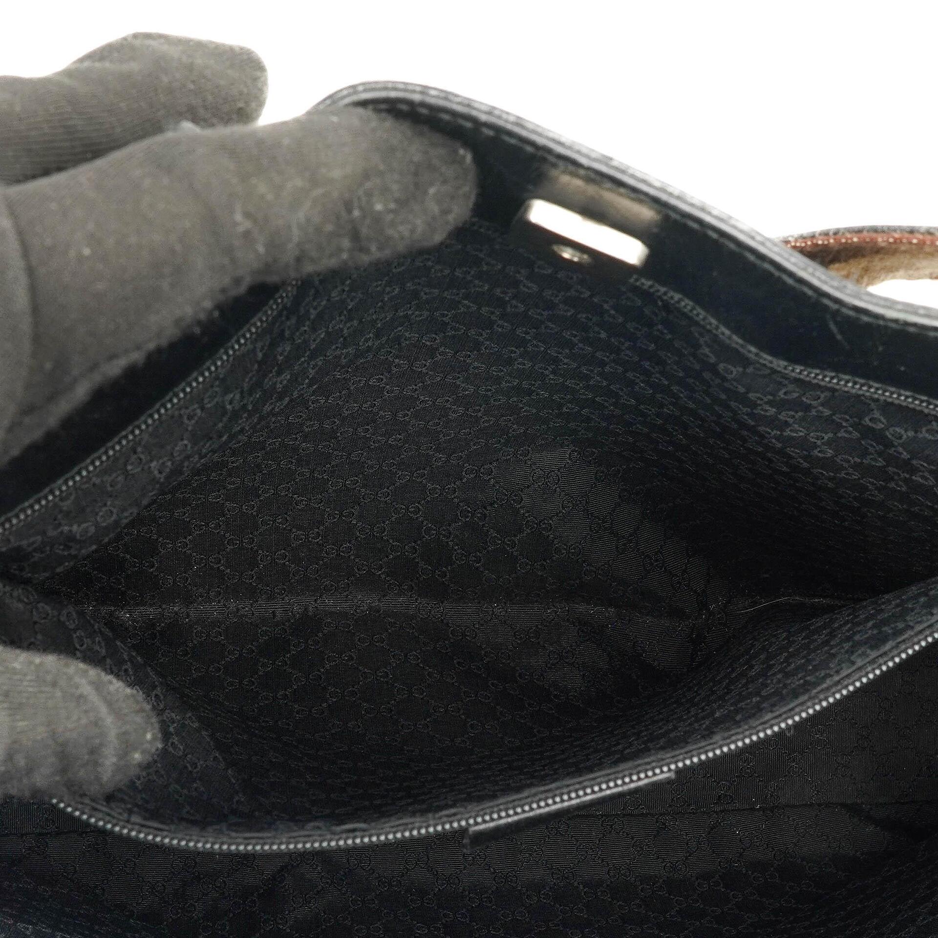 Gucci Tote Tasche mit Web-Streifen aus schwarzem Leder