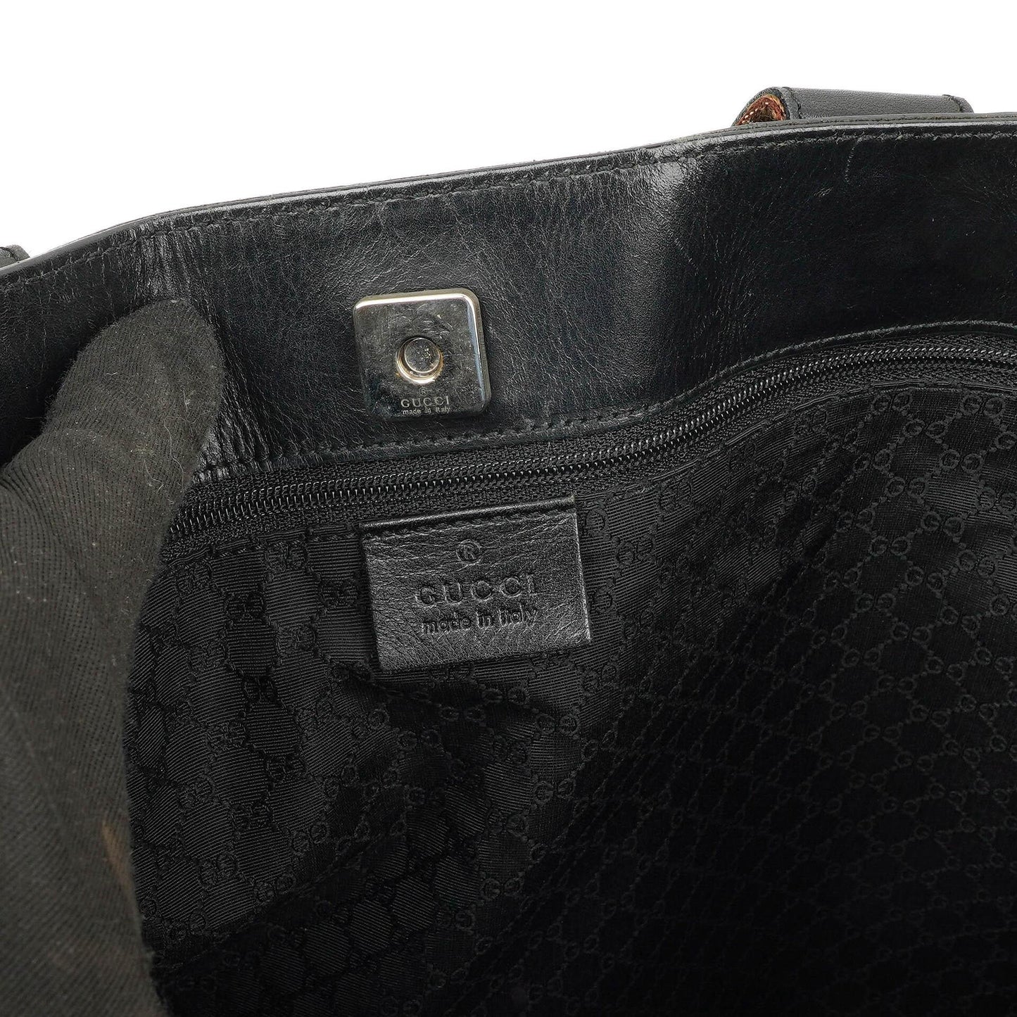 Gucci Tote Tasche mit Web-Streifen aus schwarzem Leder