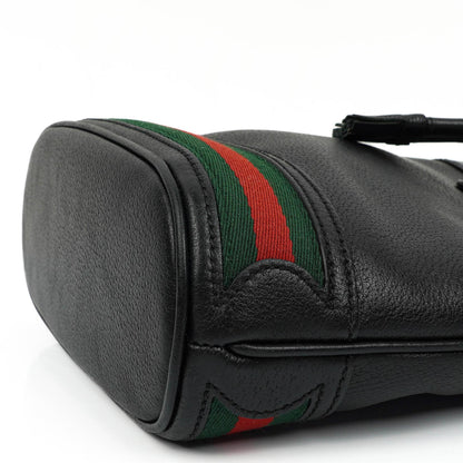 Gucci Web Ophidia Bucket Bag Klein aus schwarzem glasiertem strukturiertem Kalbsleder