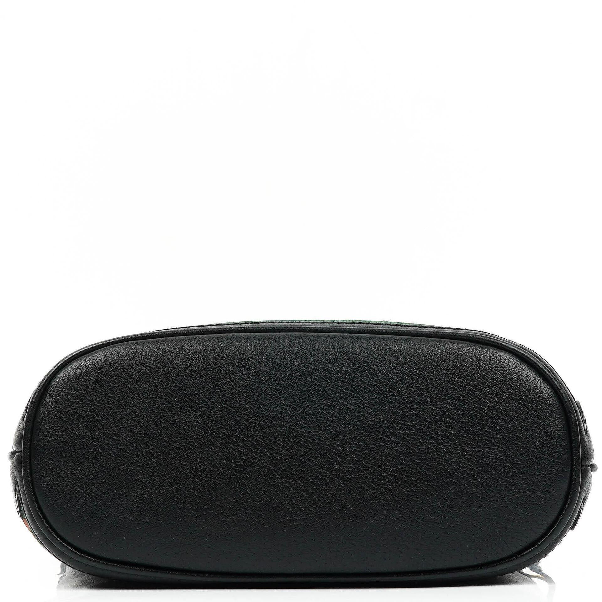 Gucci Web Ophidia Bucket Bag Klein aus schwarzem glasiertem strukturiertem Kalbsleder