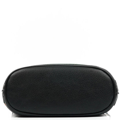 Gucci Web Ophidia Bucket Bag Klein aus schwarzem glasiertem strukturiertem Kalbsleder