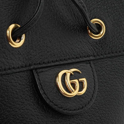Gucci Web Ophidia Bucket Bag Klein aus schwarzem glasiertem strukturiertem Kalbsleder