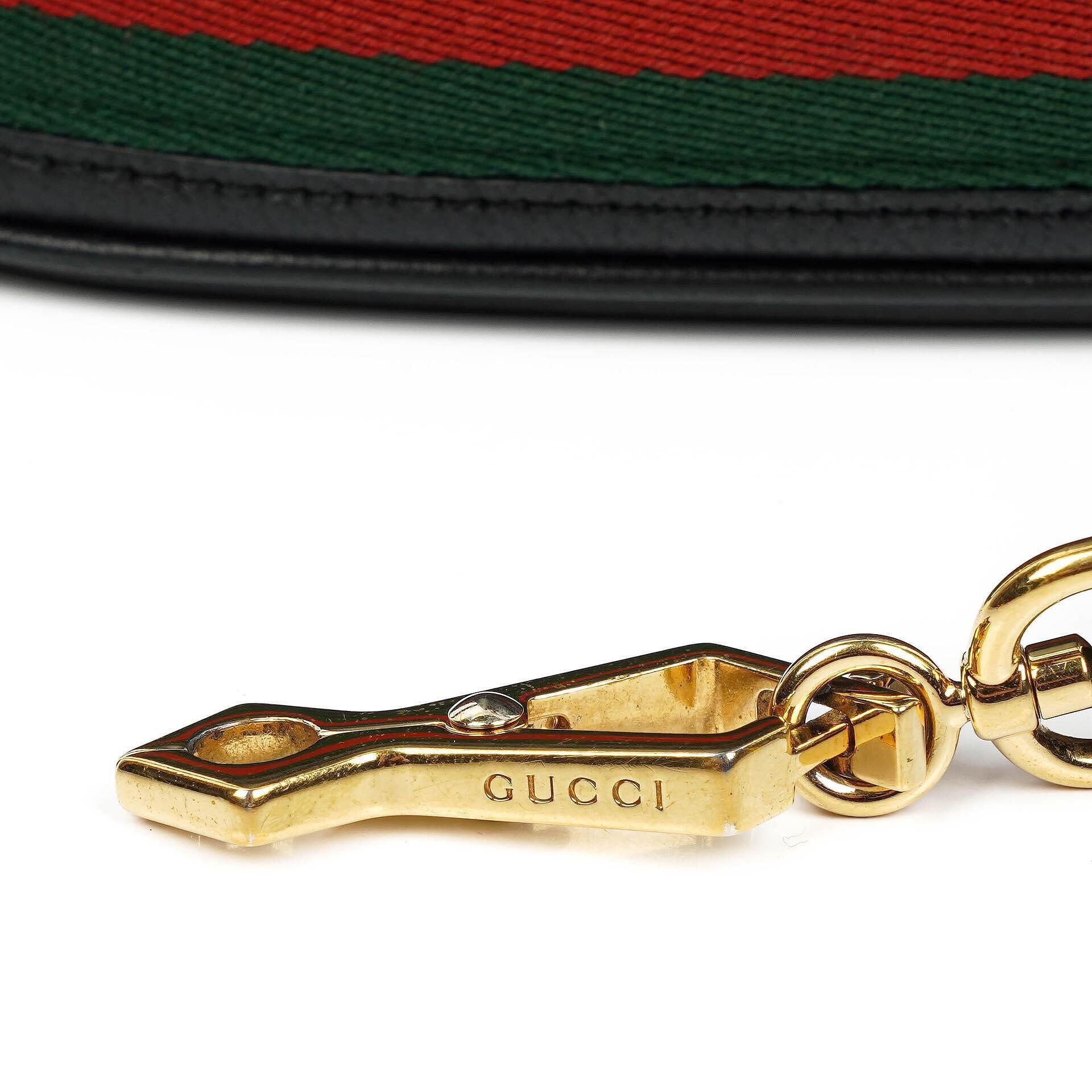 Gucci Web Ophidia Bucket Bag Klein aus schwarzem glasiertem strukturiertem Kalbsleder