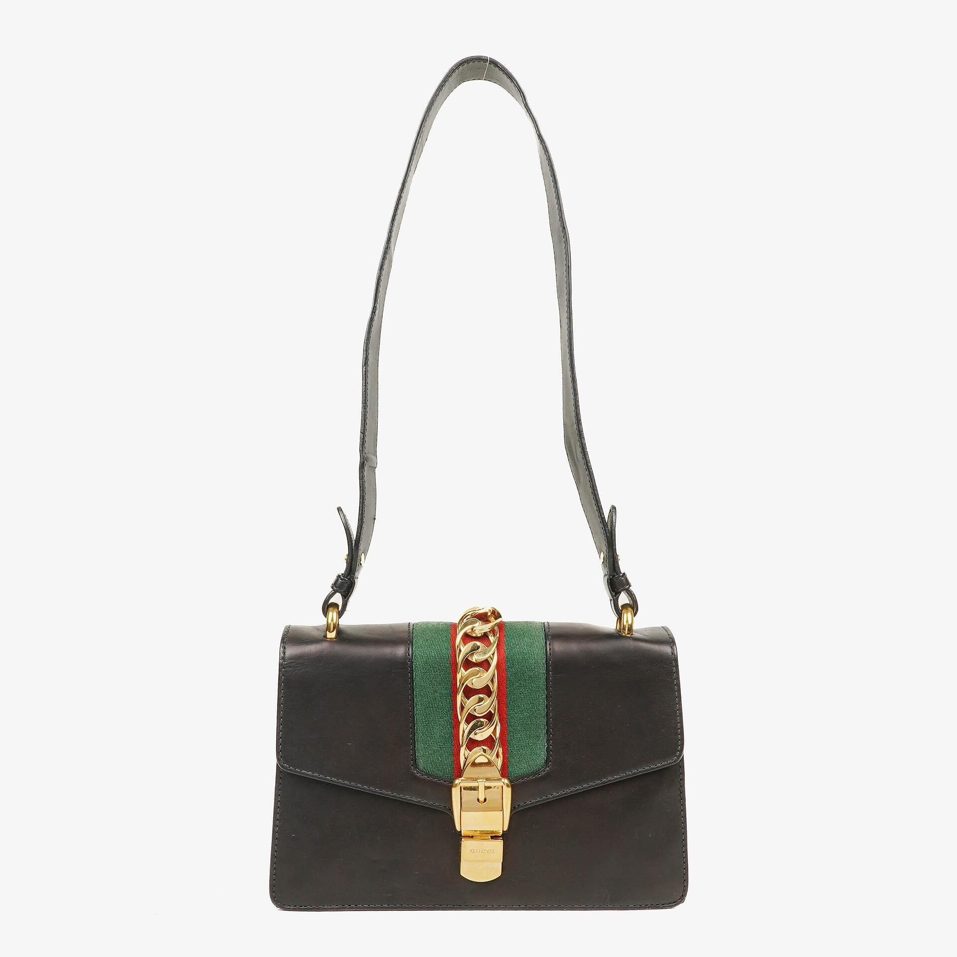 Gucci Web Sylvie Schultertasche aus schwarzem Leder