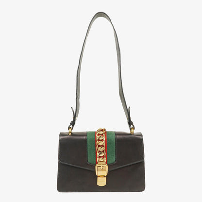 Gucci Web Sylvie Schultertasche aus schwarzem Leder