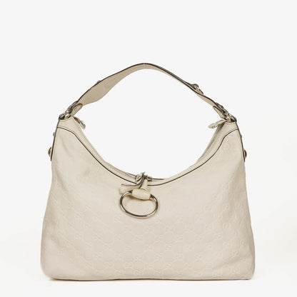 Gucci Icon Bit Hobo Tasche aus weißem Guccissima Leder