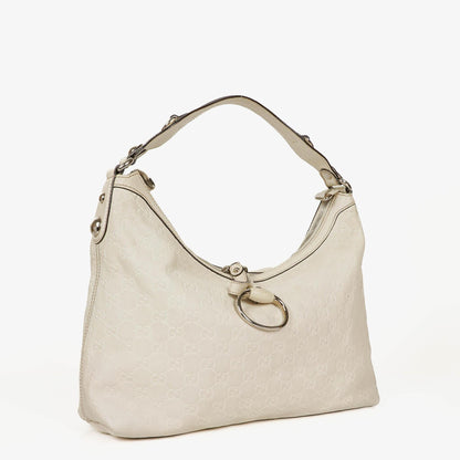 Gucci Icon Bit Hobo Tasche aus weißem Guccissima Leder